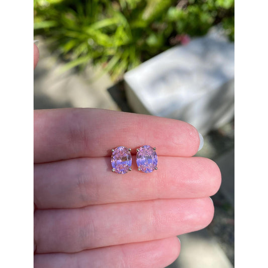 Vintage Solid 14k Yellow Gold Pink Cubic Zirconia Stud Earrings