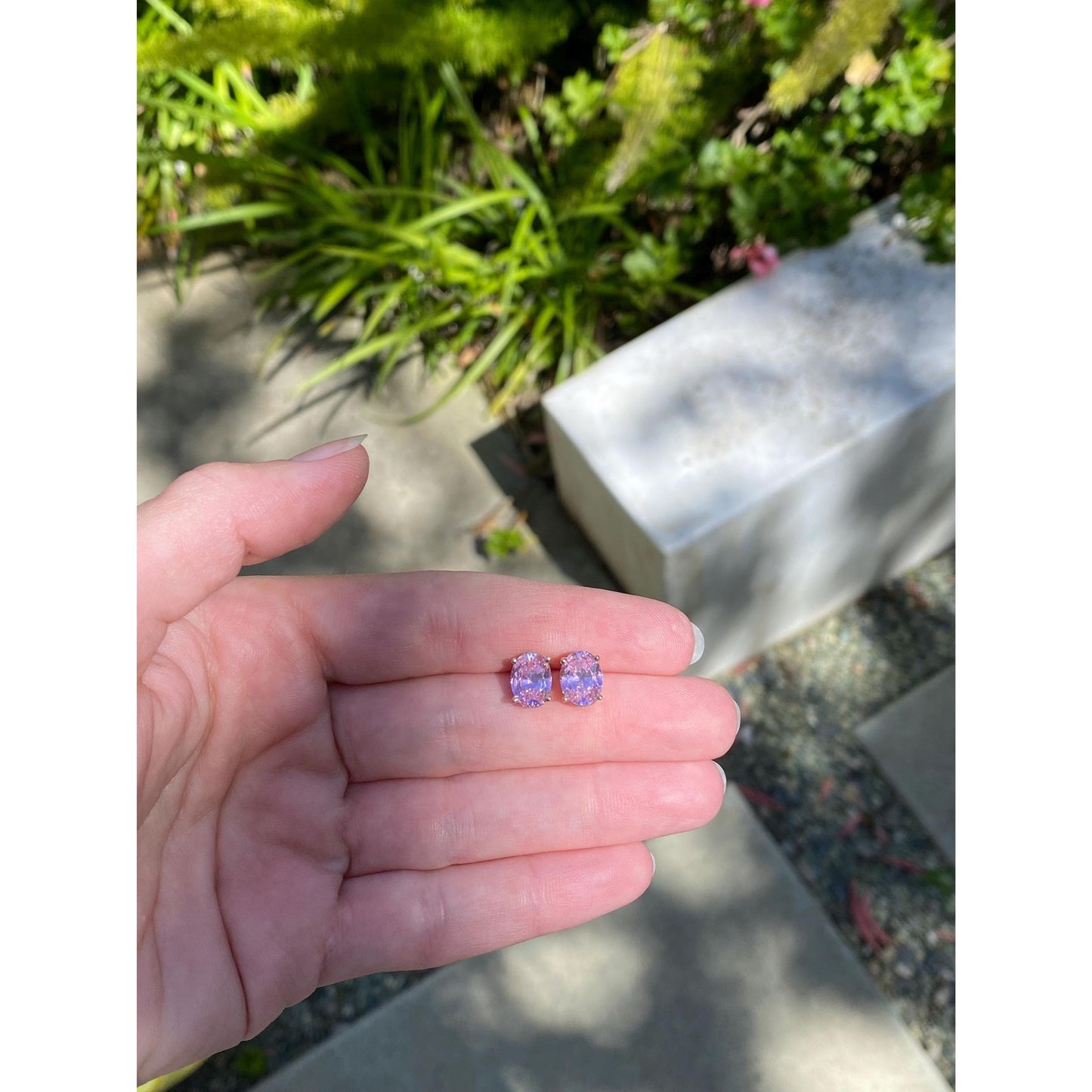 Vintage Solid 14k Yellow Gold Pink Cubic Zirconia Stud Earrings