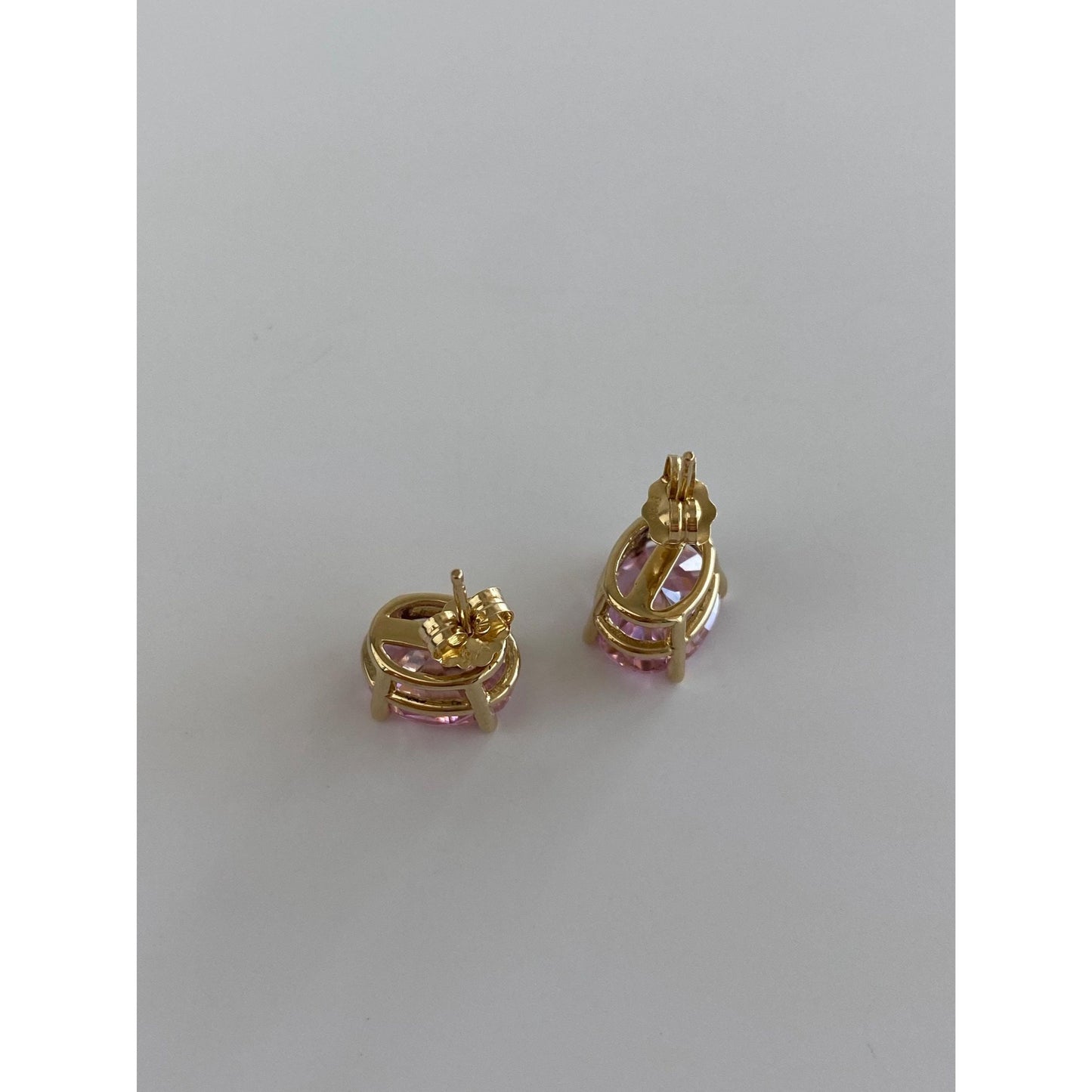 Vintage Solid 14k Yellow Gold Pink Cubic Zirconia Stud Earrings