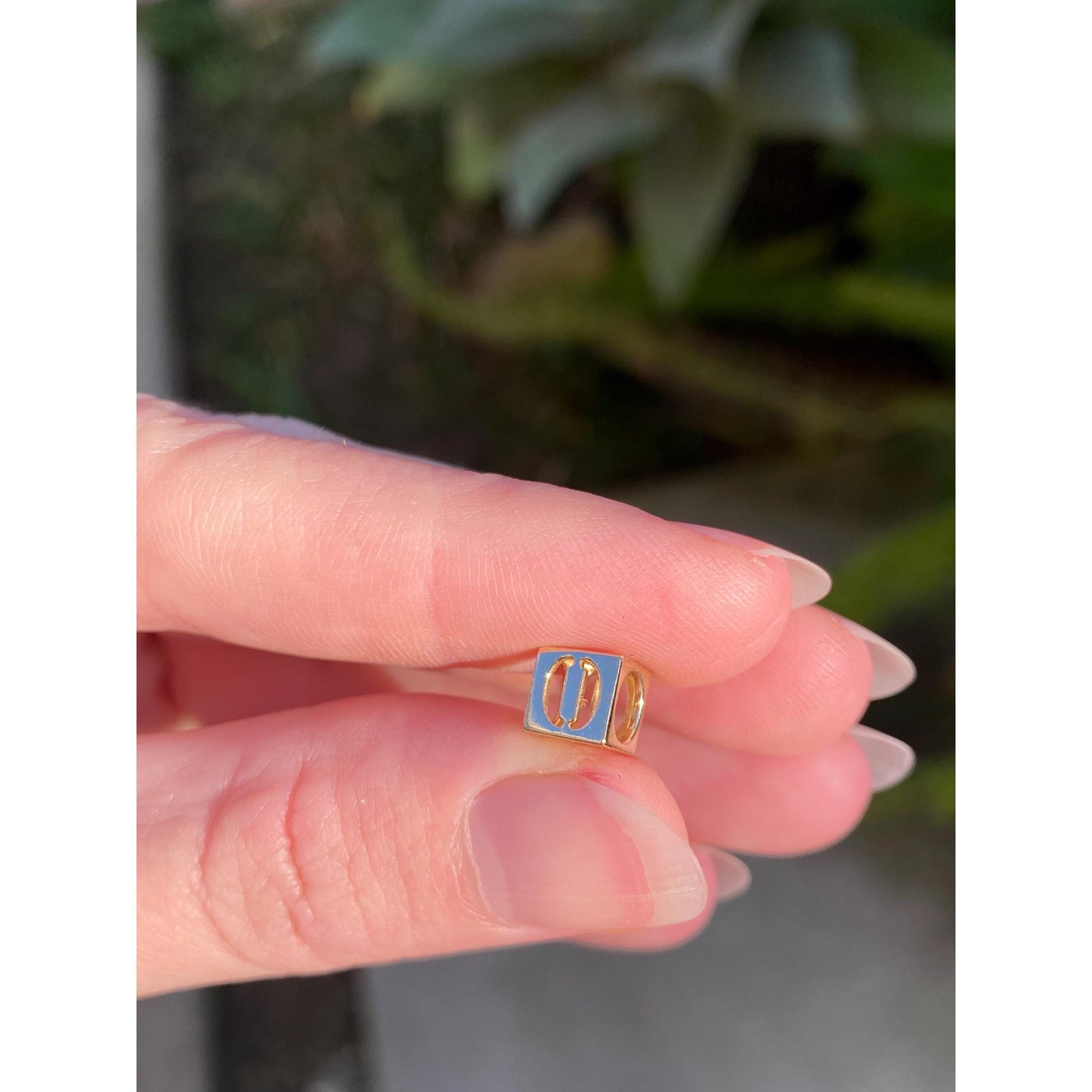 Vintage Solid 14k Yellow Gold Open Cube 'O' Charm