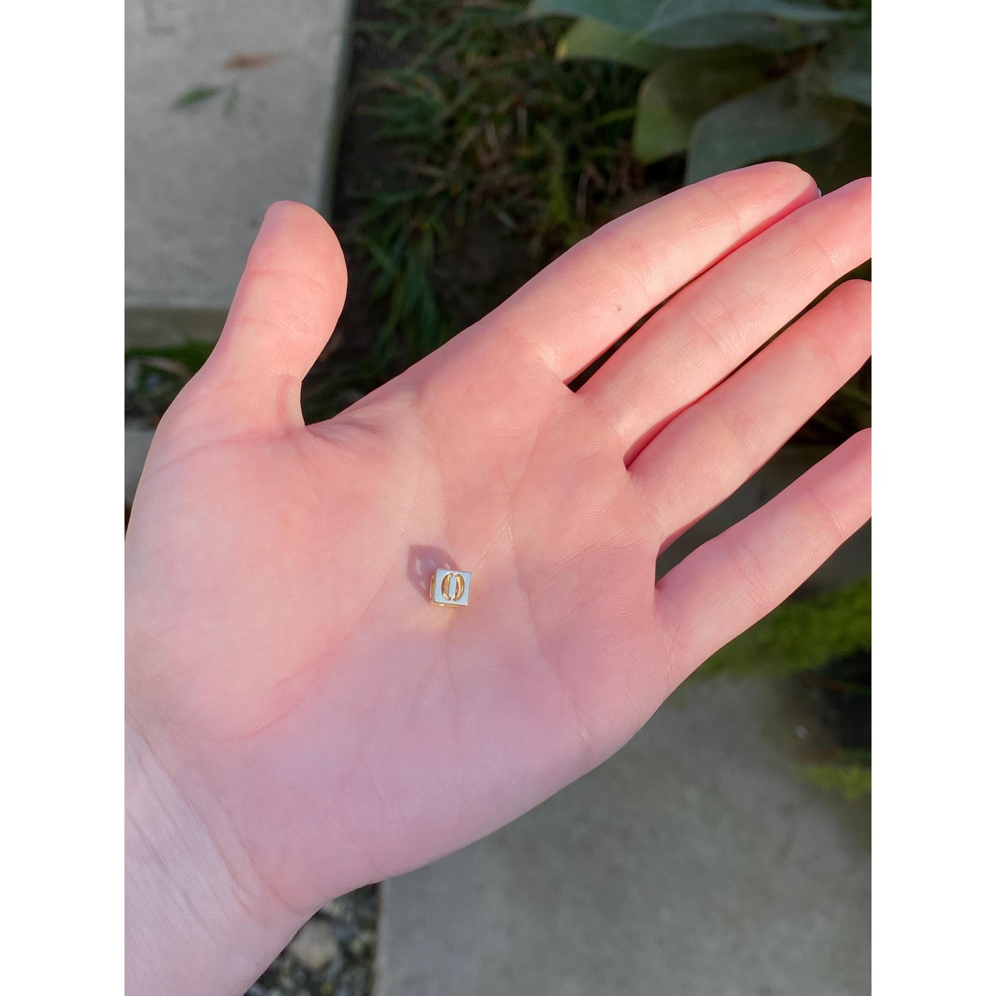 Vintage Solid 14k Yellow Gold Open Cube 'O' Charm