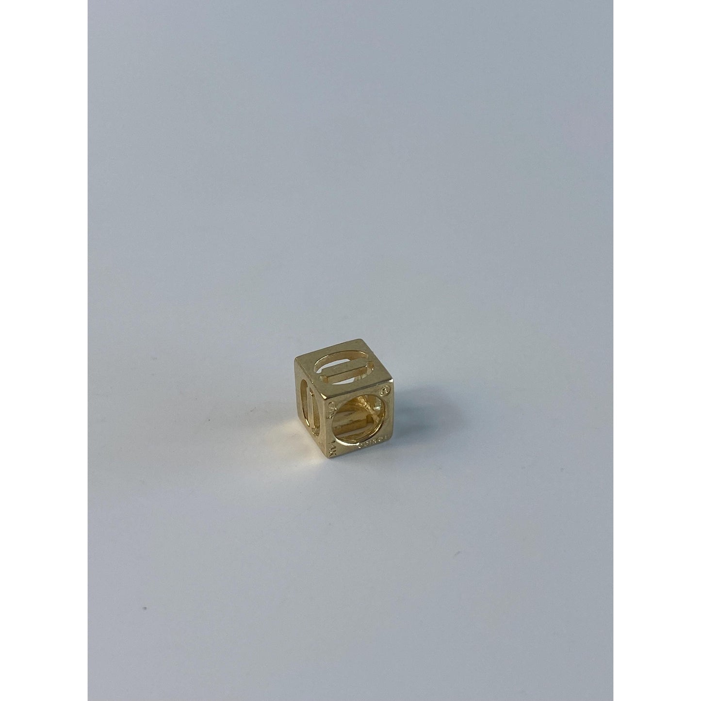 Vintage Solid 14k Yellow Gold Open Cube 'O' Charm