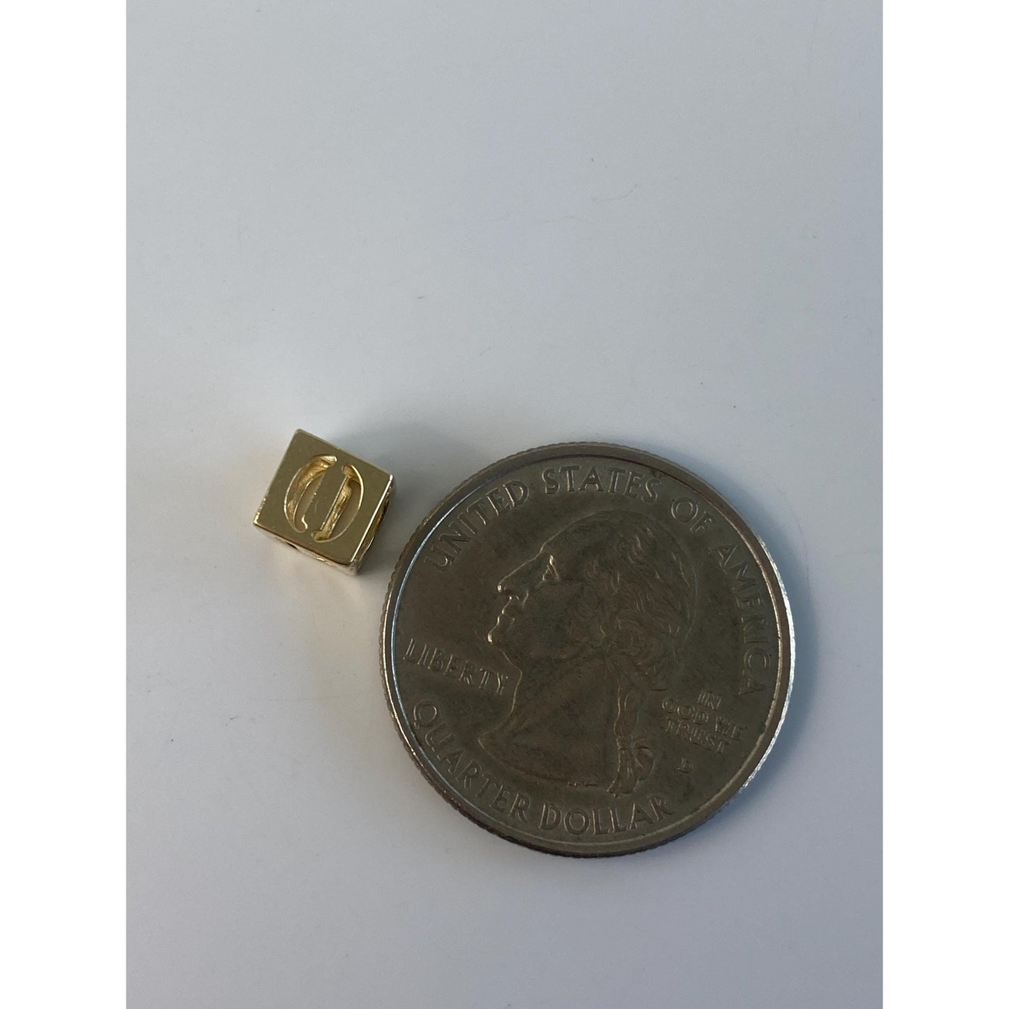 Vintage Solid 14k Yellow Gold Open Cube 'O' Charm