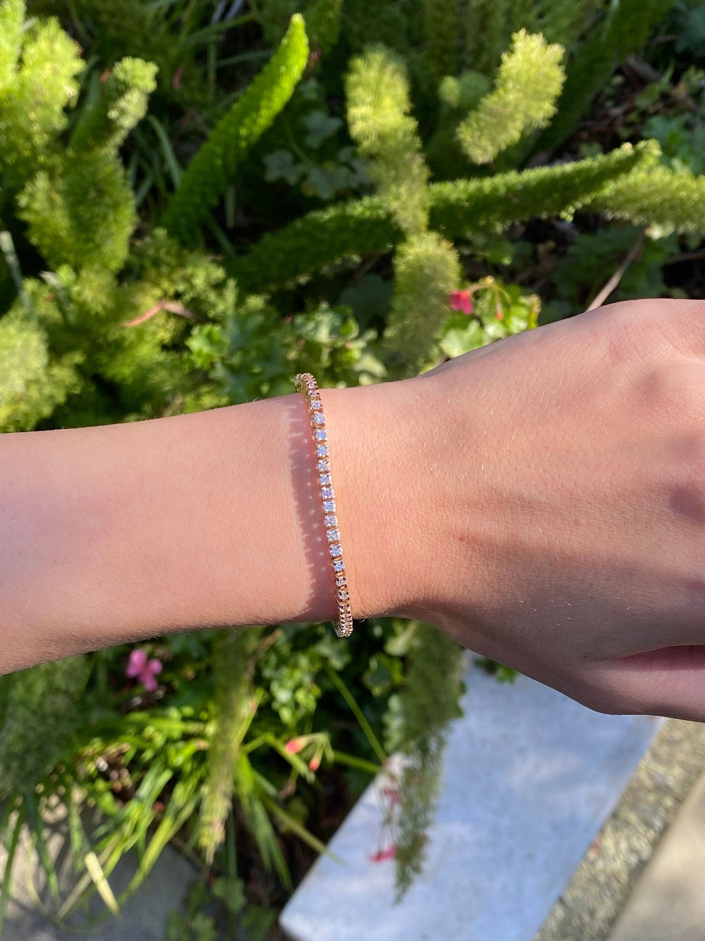 Solid 14k Yellow Gold Cubic Zirconia Tennis Bracelet - 6.75 inches