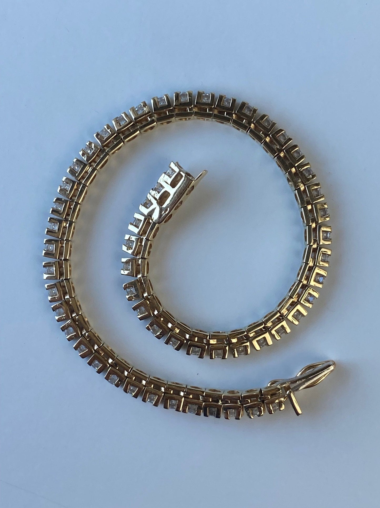 Solid 14k Yellow Gold Cubic Zirconia Tennis Bracelet - 6.75 inches