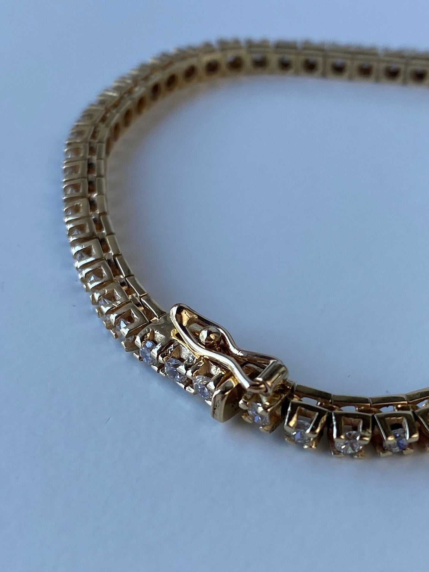 Solid 14k Yellow Gold Cubic Zirconia Tennis Bracelet - 6.75 inches