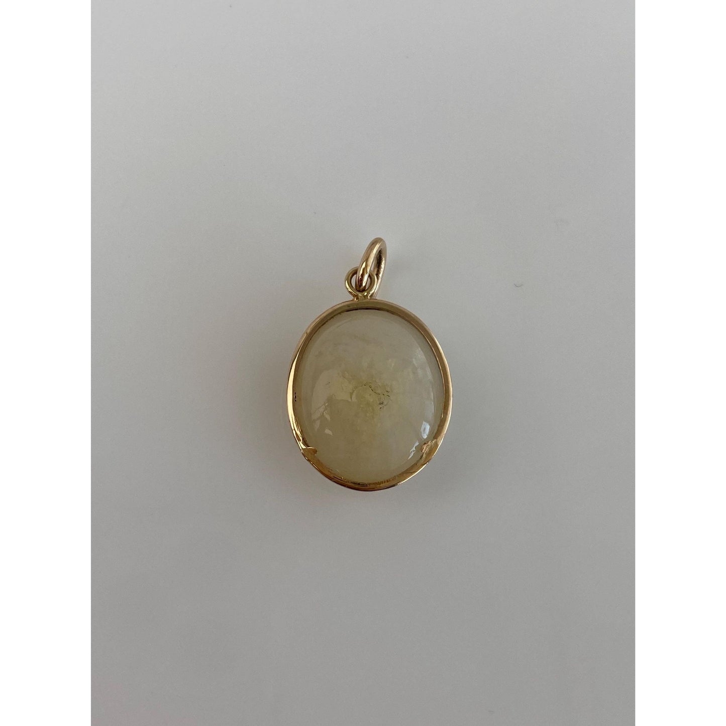 Vintage Solid 14k Yellow Gold White Agate Cabochon Charm