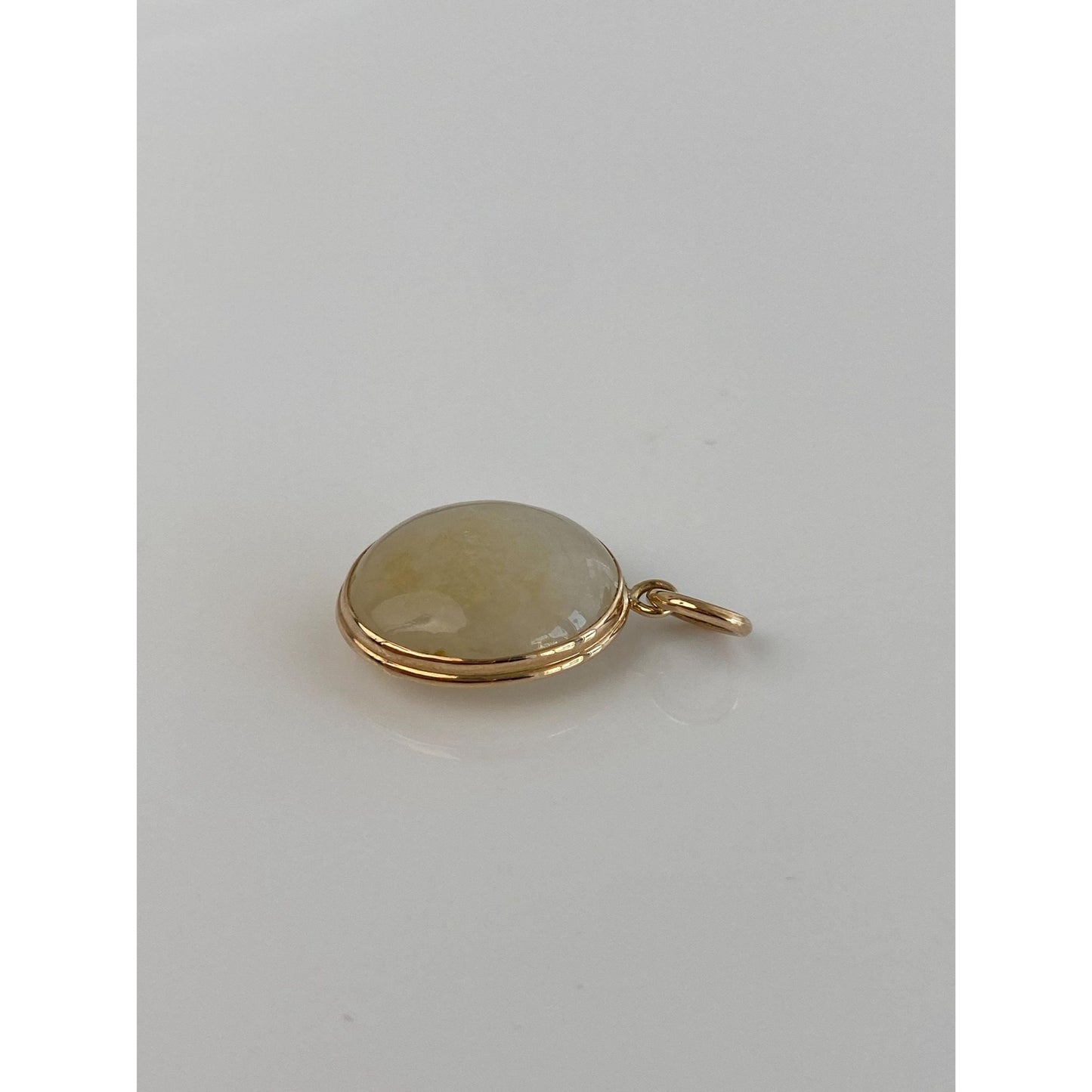 Vintage Solid 14k Yellow Gold White Agate Cabochon Charm
