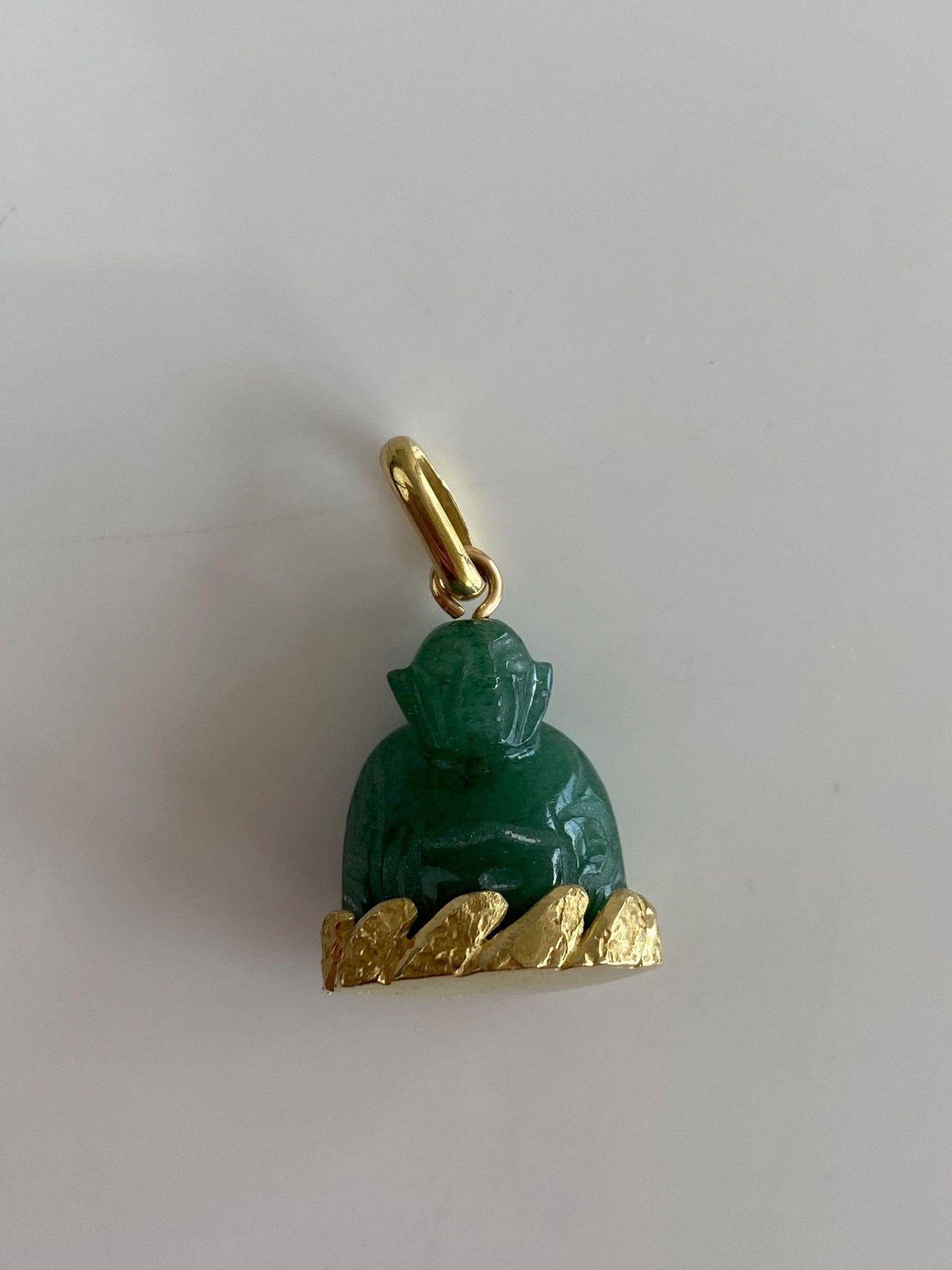 Solid 18k Yellow Gold Carved Jade Buddah Charm