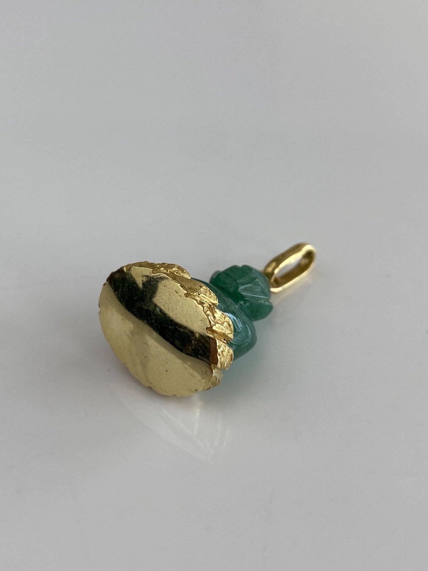 Solid 18k Yellow Gold Carved Jade Buddah Charm