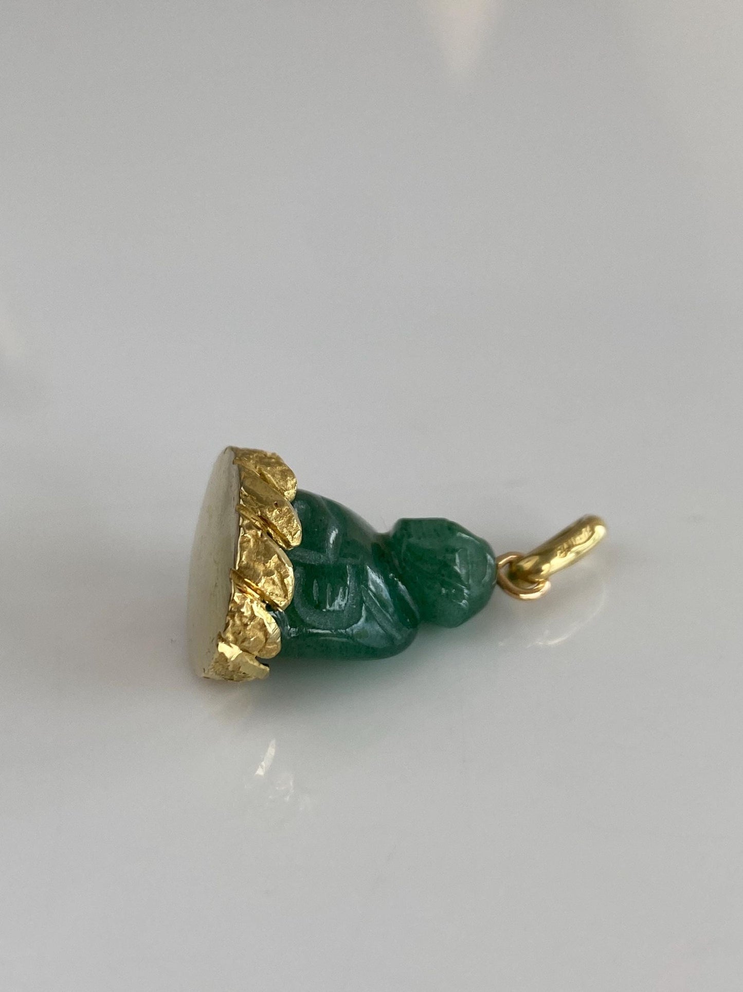 Solid 18k Yellow Gold Carved Jade Buddah Charm