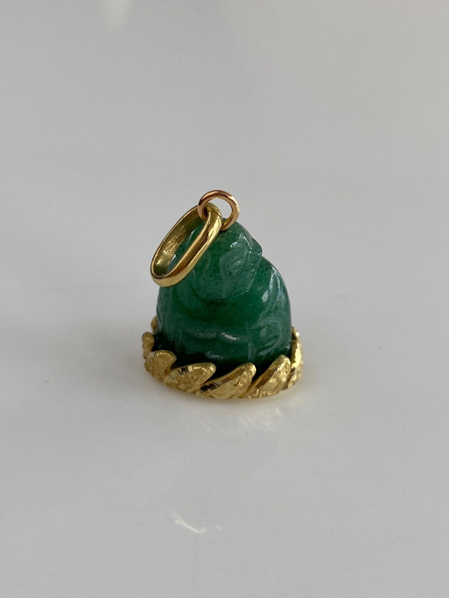 Solid 18k Yellow Gold Carved Jade Buddah Charm