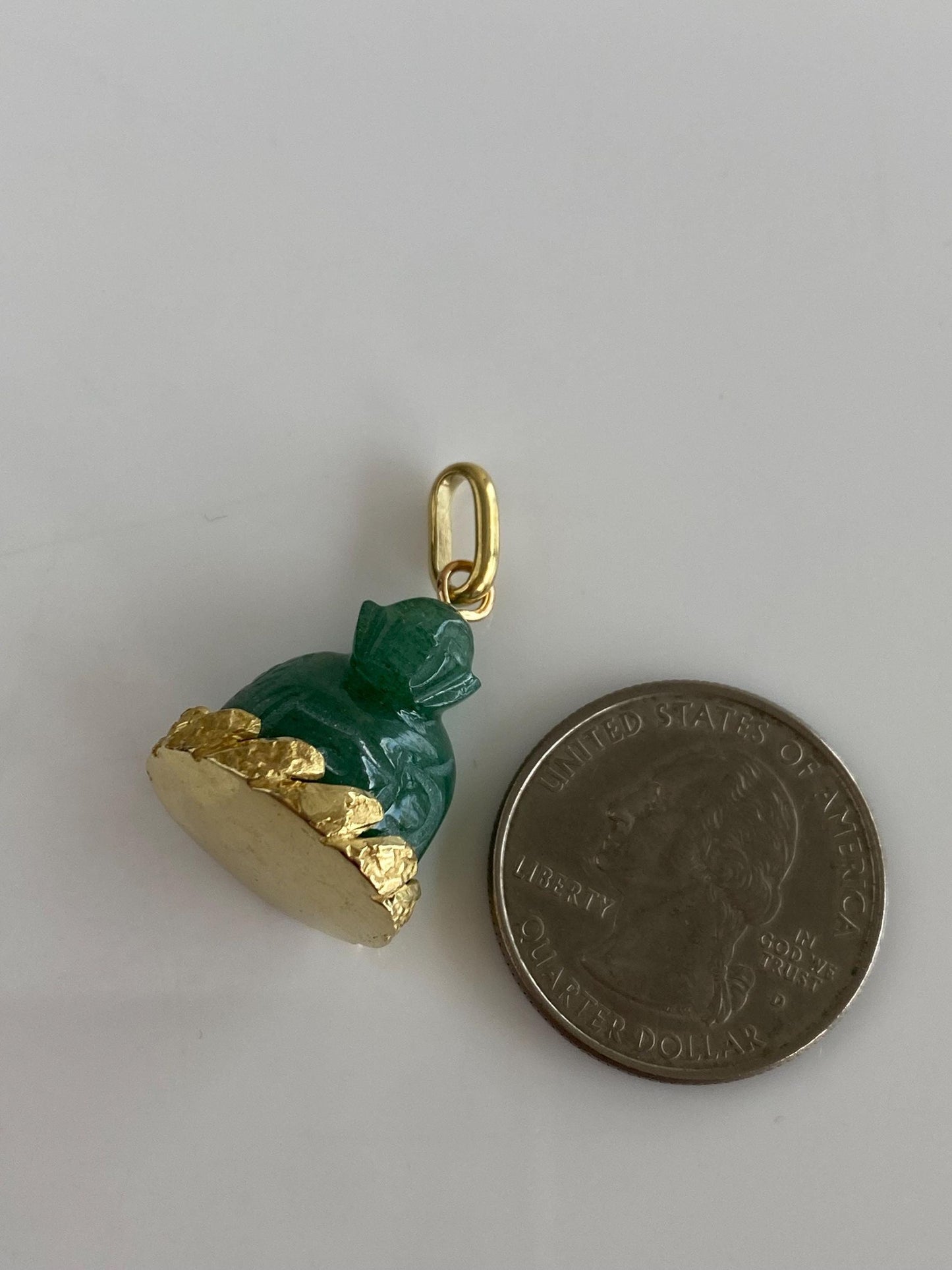 Solid 18k Yellow Gold Carved Jade Buddah Charm