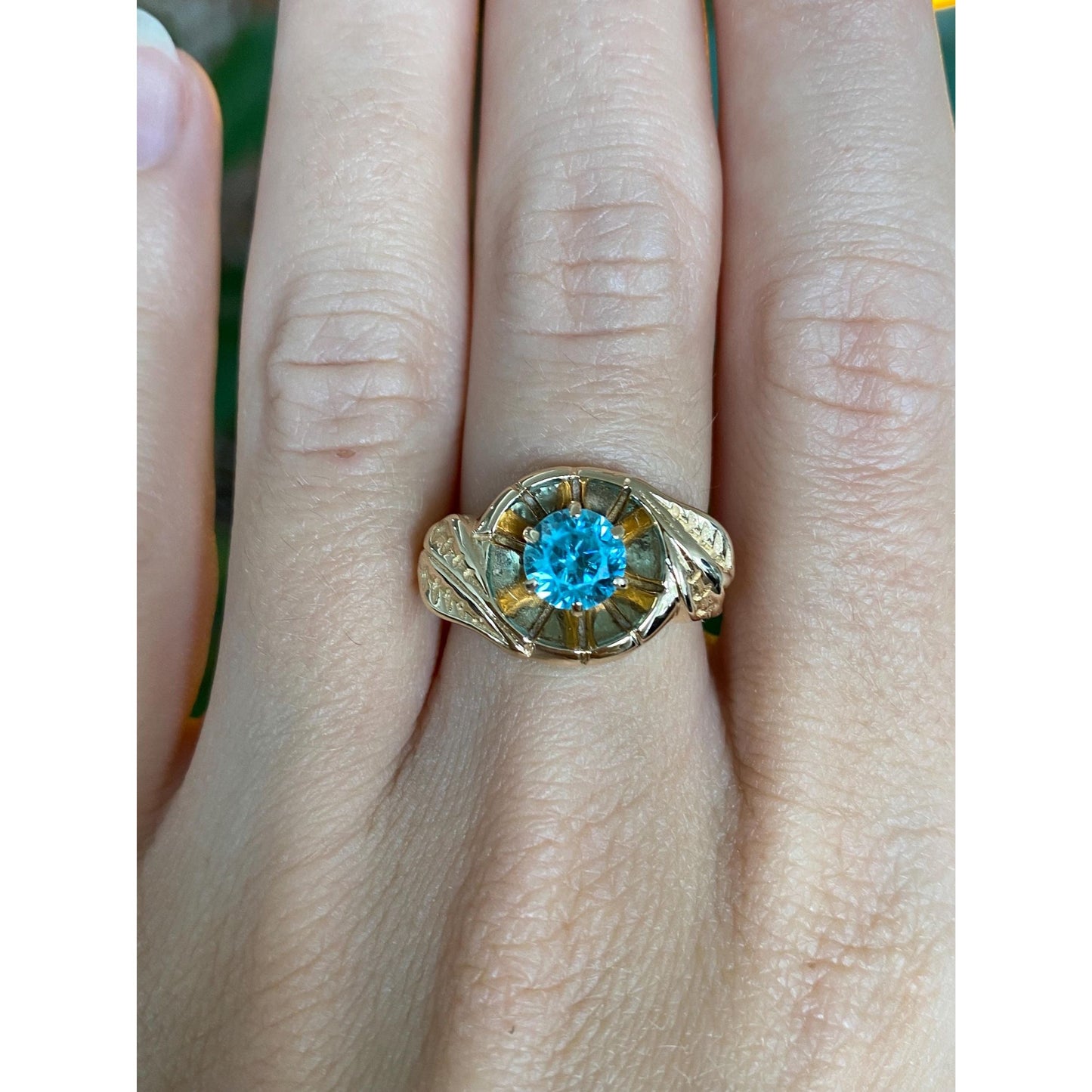 Vintage Solid 14k Yellow Gold Topaz Ring - Size 5.75