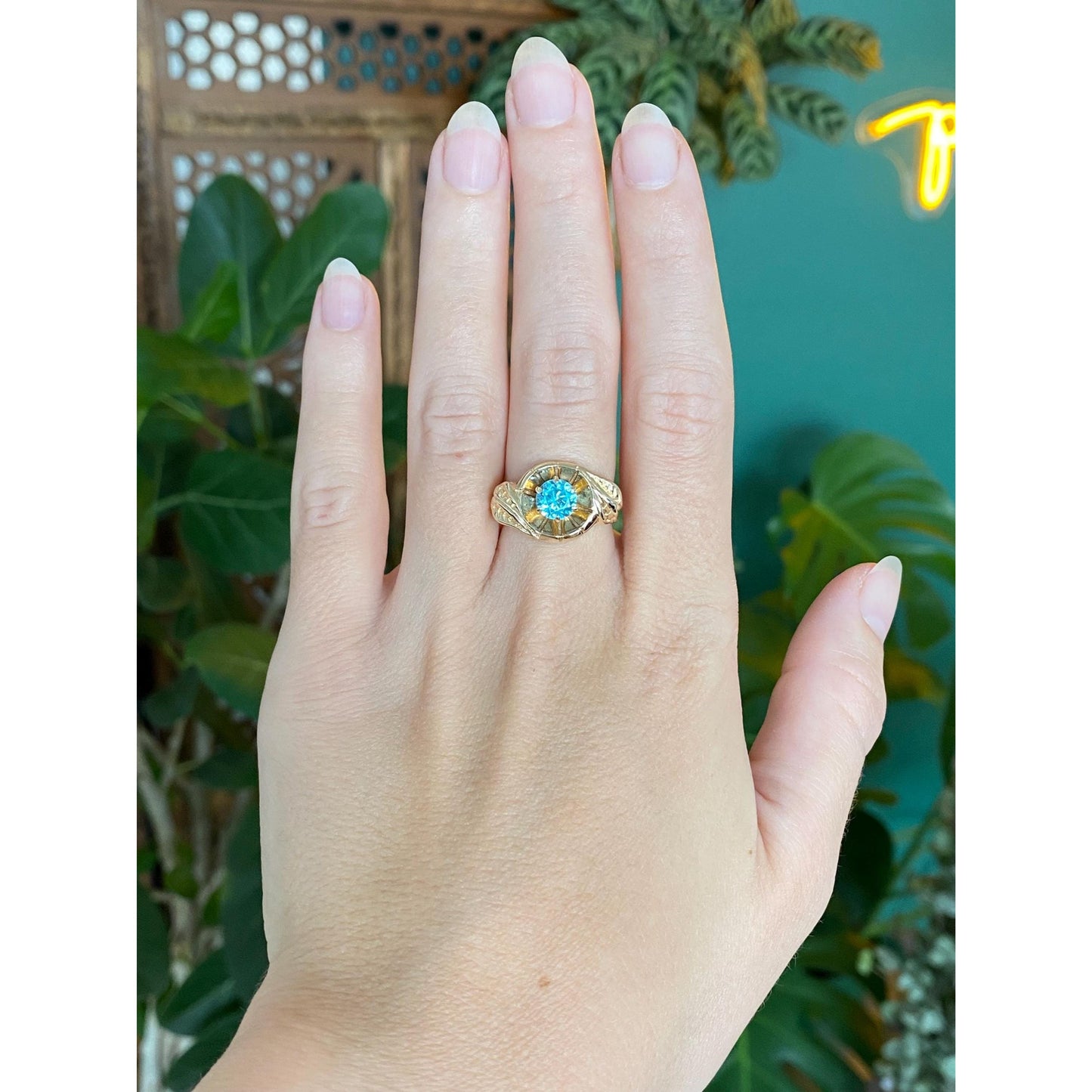 Vintage Solid 14k Yellow Gold Topaz Ring - Size 5.75