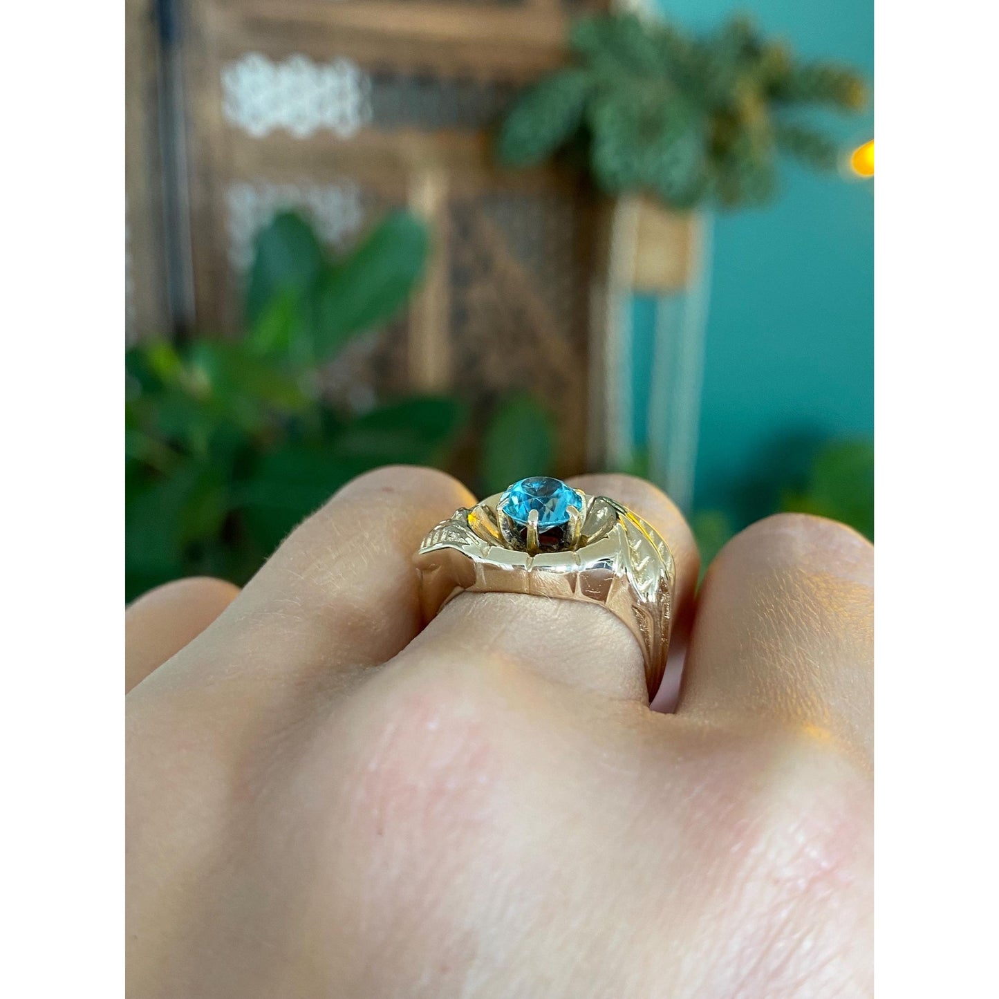 Vintage Solid 14k Yellow Gold Topaz Ring - Size 5.75