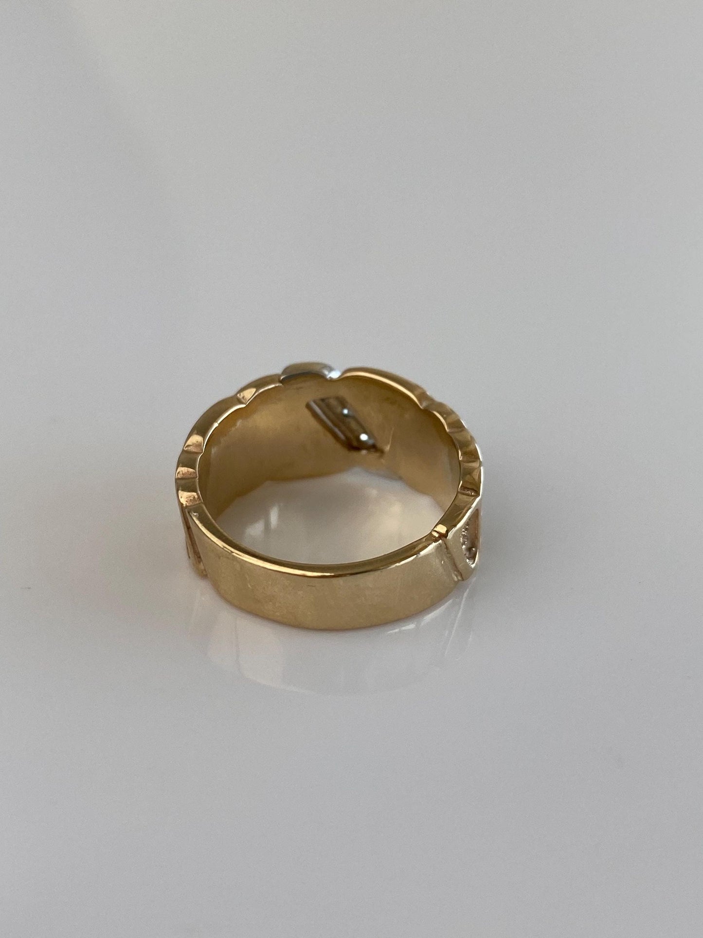 Vintage Solid 14k White & Yellow Gold Diamond Textured Ring Band - Size 6