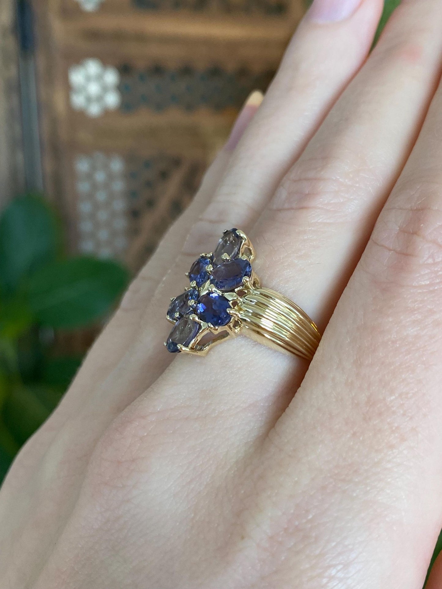 Vintage Solid 14k Yellow Gold Lilac Cubic Zirconia Cluster Ring - Size 6.75