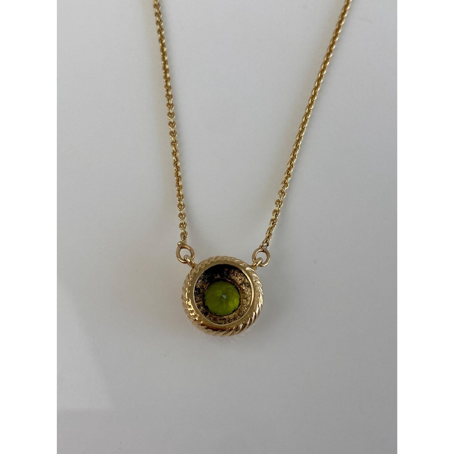 Vintage Solid 14k Yellow Gold Peridot Rolo Chain Necklace - 19 inches