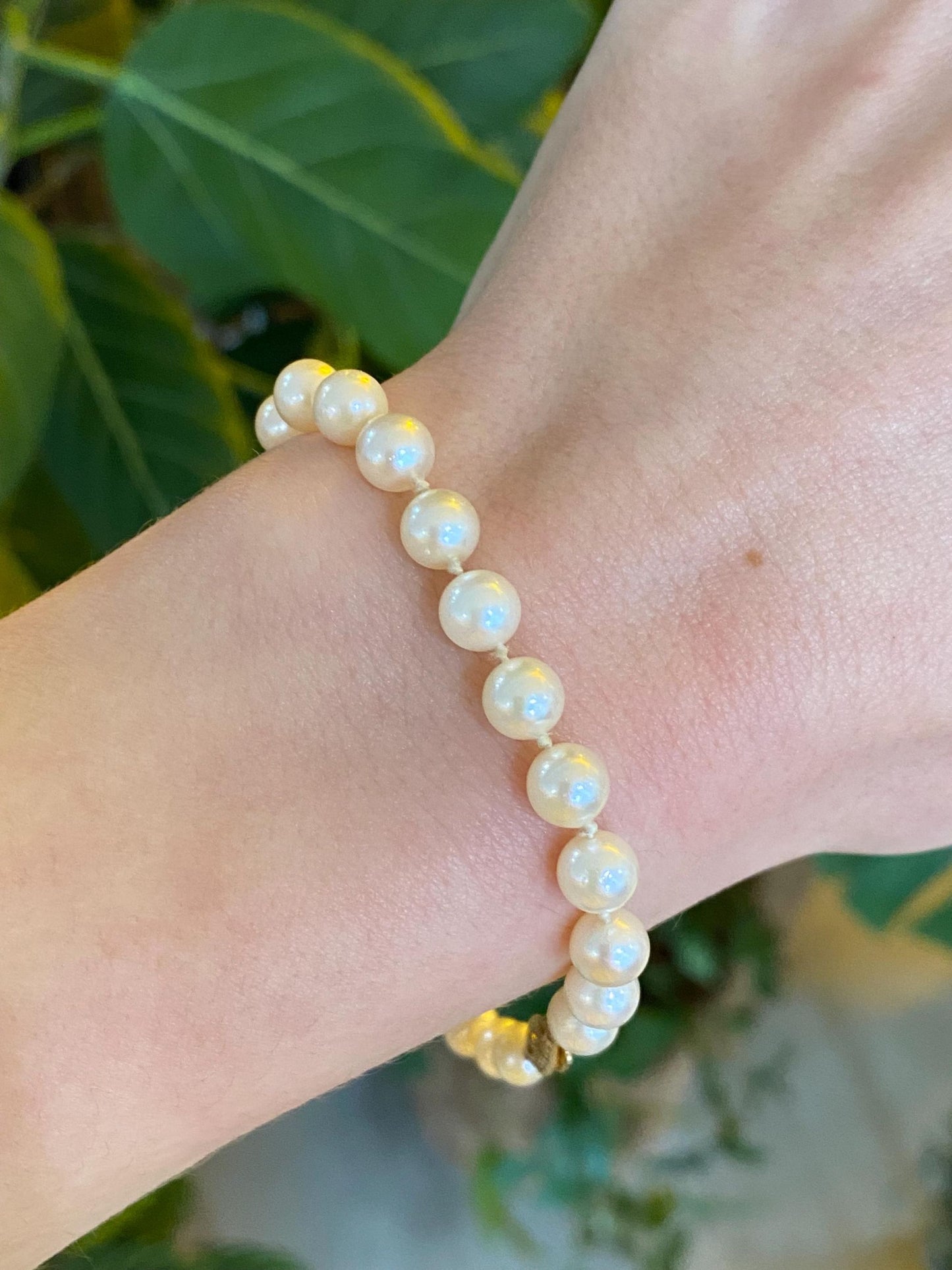 Vintage Solid 14k Yellow Gold Pearl Strand Bracelet - 7.5 inches