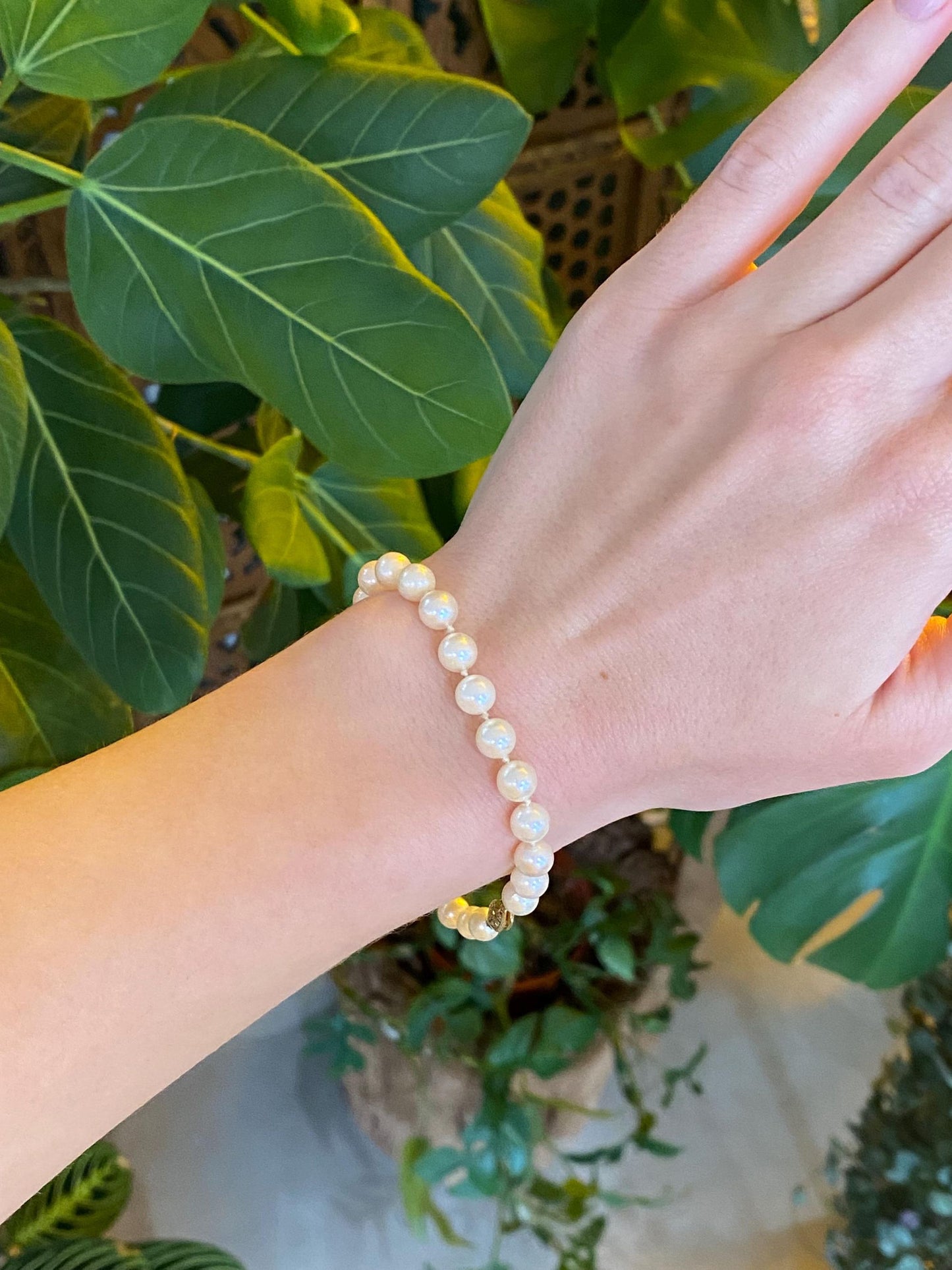 Vintage Solid 14k Yellow Gold Pearl Strand Bracelet - 7.5 inches