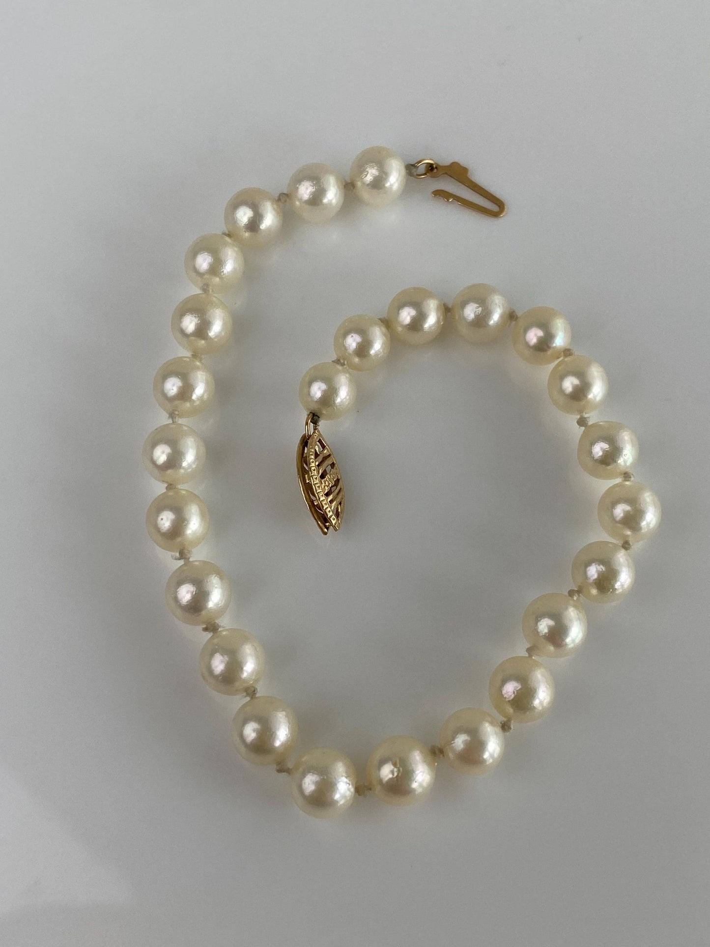 Vintage Solid 14k Yellow Gold Pearl Strand Bracelet - 7.5 inches