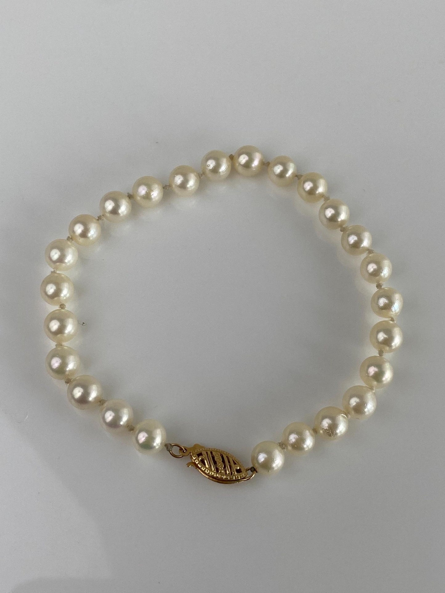 Vintage Solid 14k Yellow Gold Pearl Strand Bracelet - 7.5 inches