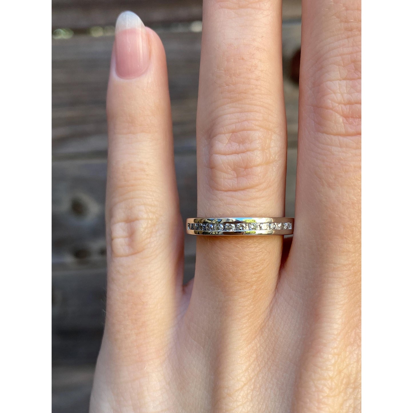 Vintage Solid 14k White Gold Diamond Ring Band - Size 5.75