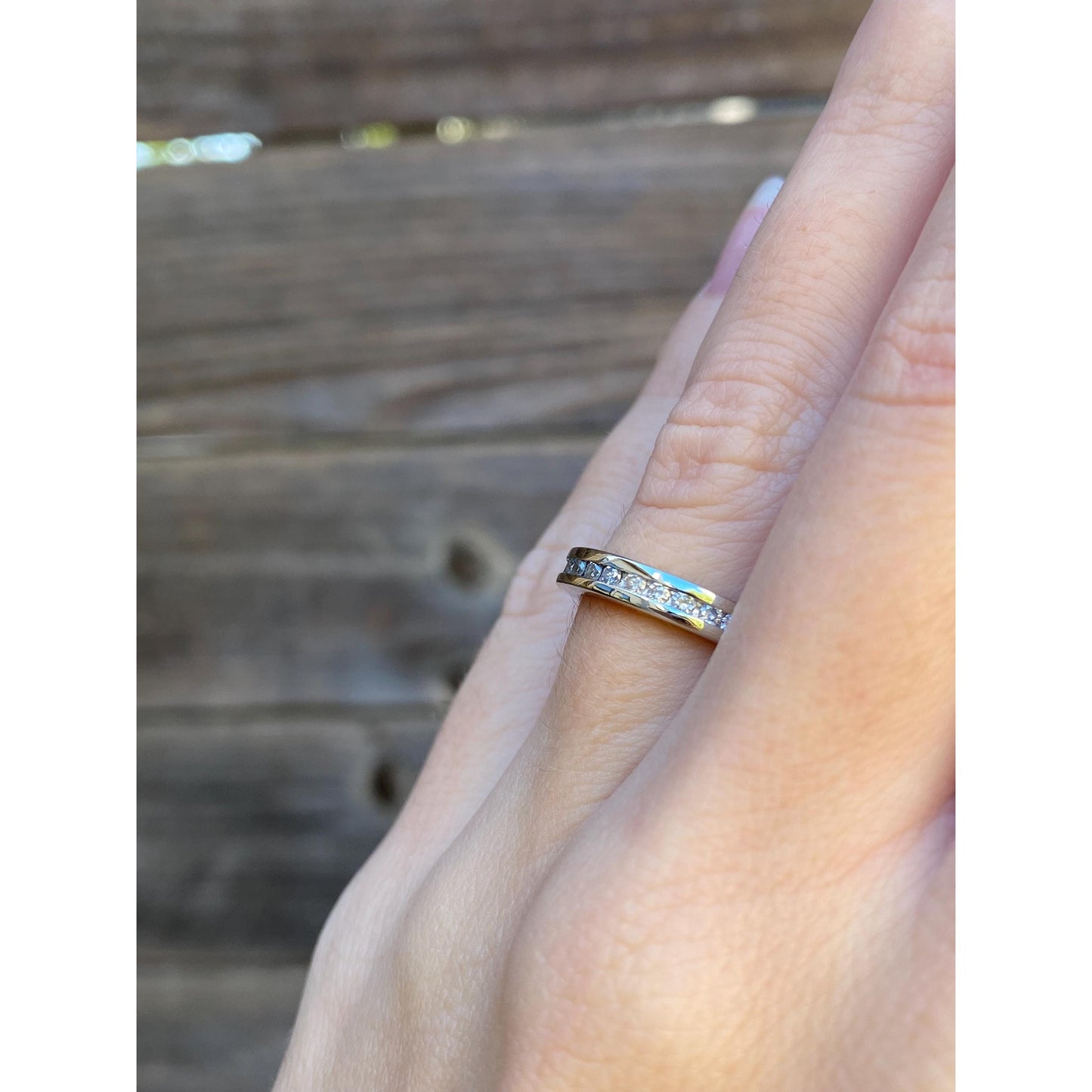 Vintage Solid 14k White Gold Diamond Ring Band - Size 5.75