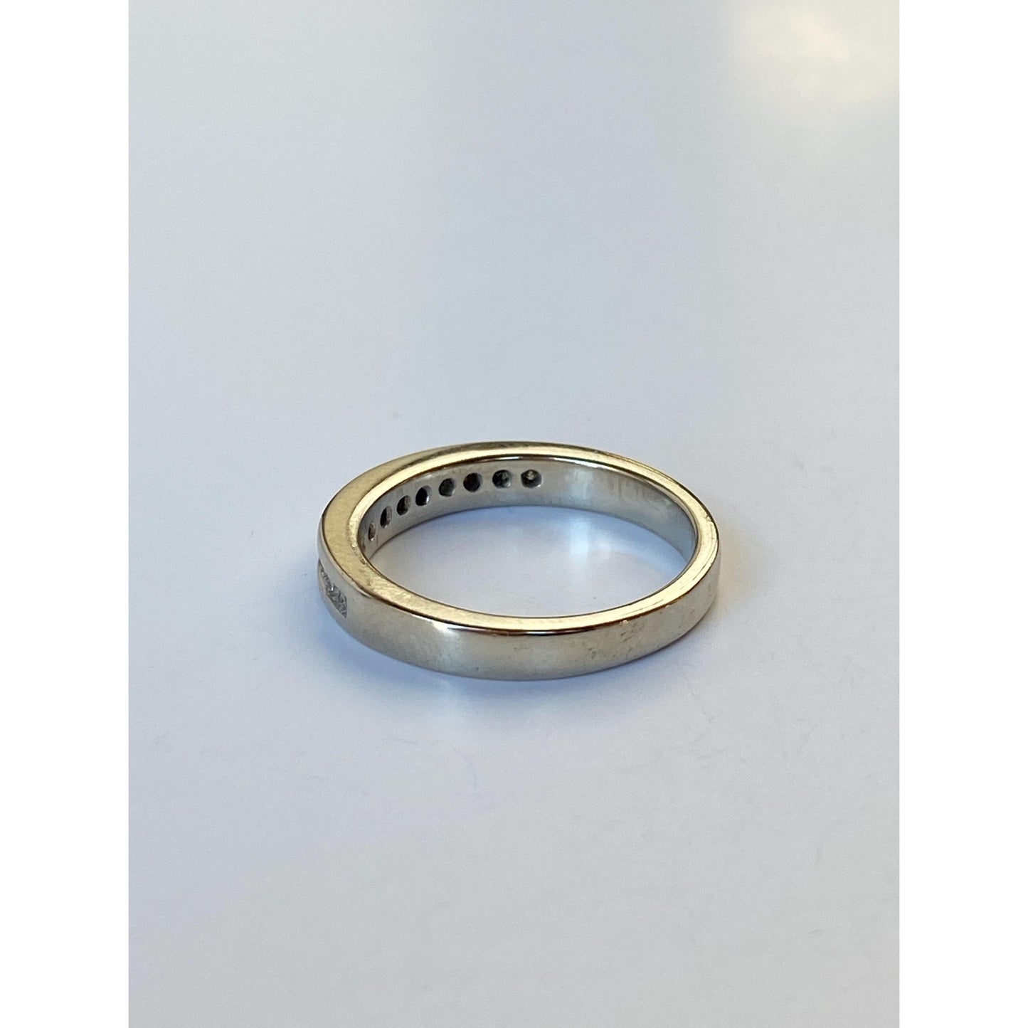 Vintage Solid 14k White Gold Diamond Ring Band - Size 5.75