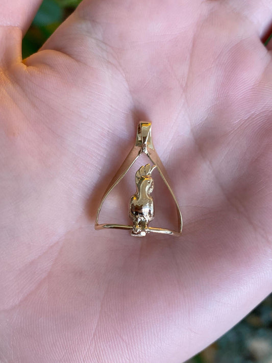 Vintage Solid 14k Yellow Gold Cockatoo Bird Charm