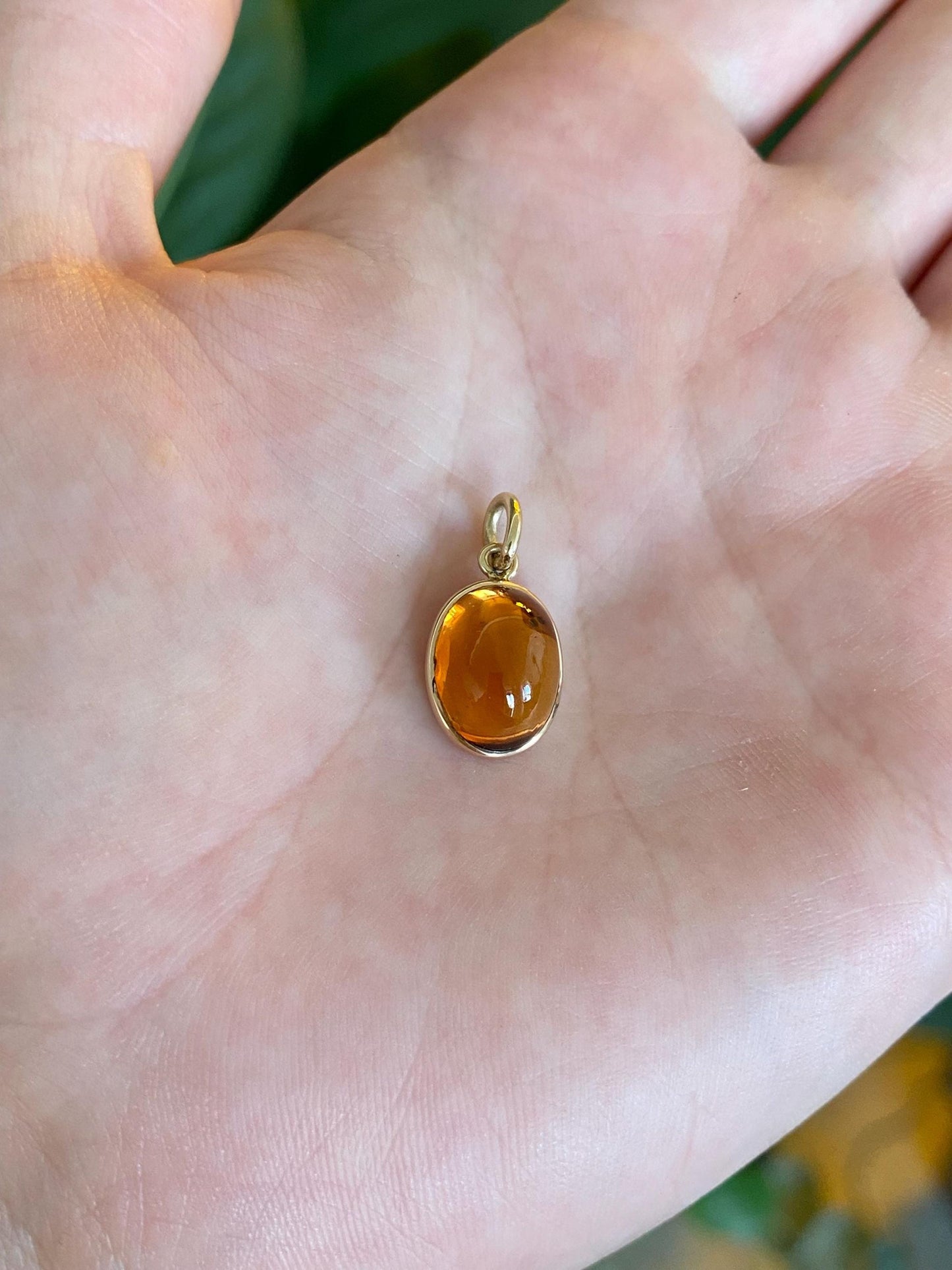 Vintage Solid 14k Yellow Gold Citrine Cabochon Cufflink Conversion Charm