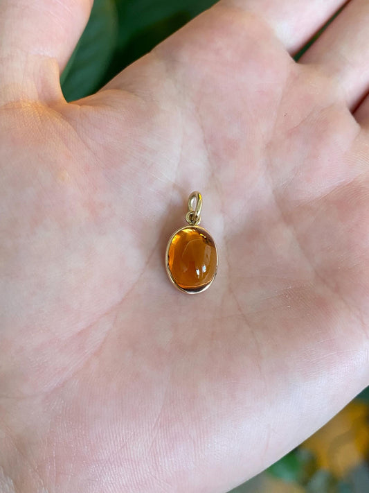 Vintage Solid 14k Yellow Gold Citrine Cabochon Cufflink Conversion Charm