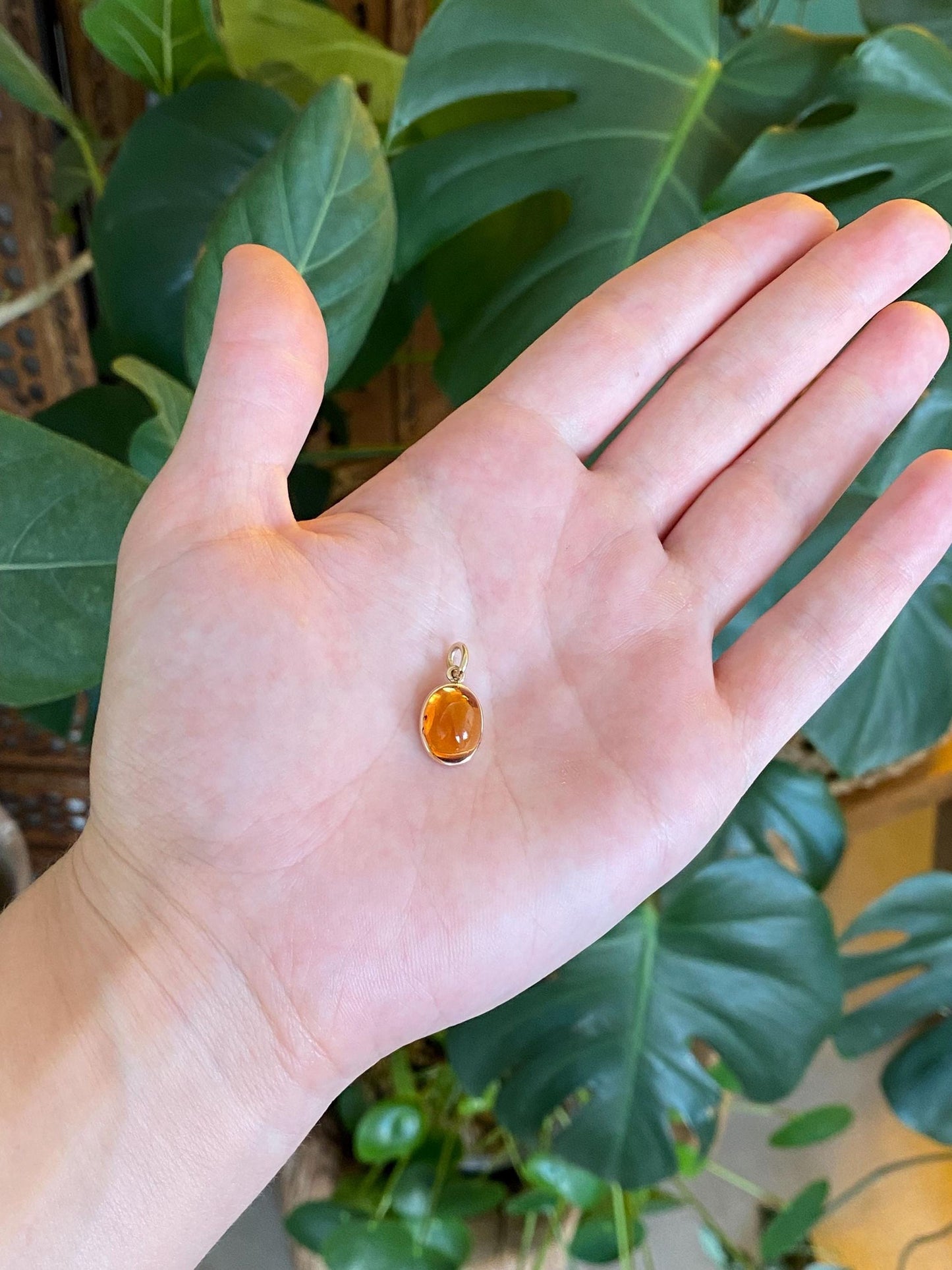 Vintage Solid 14k Yellow Gold Citrine Cabochon Cufflink Conversion Charm