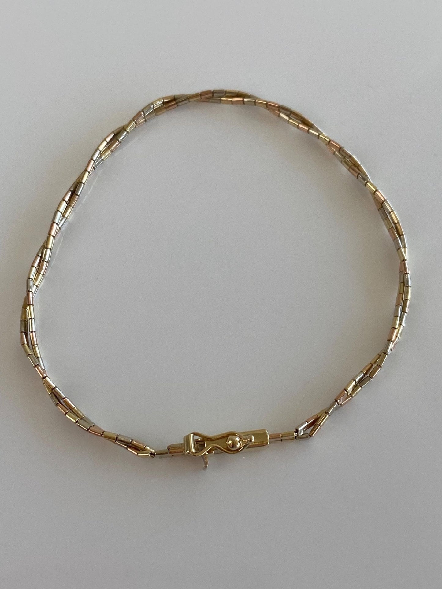 Vintage Solid 14k Tri Tone Gold Pattern Twisted Omega Chain Bracelet - 7 Inches
