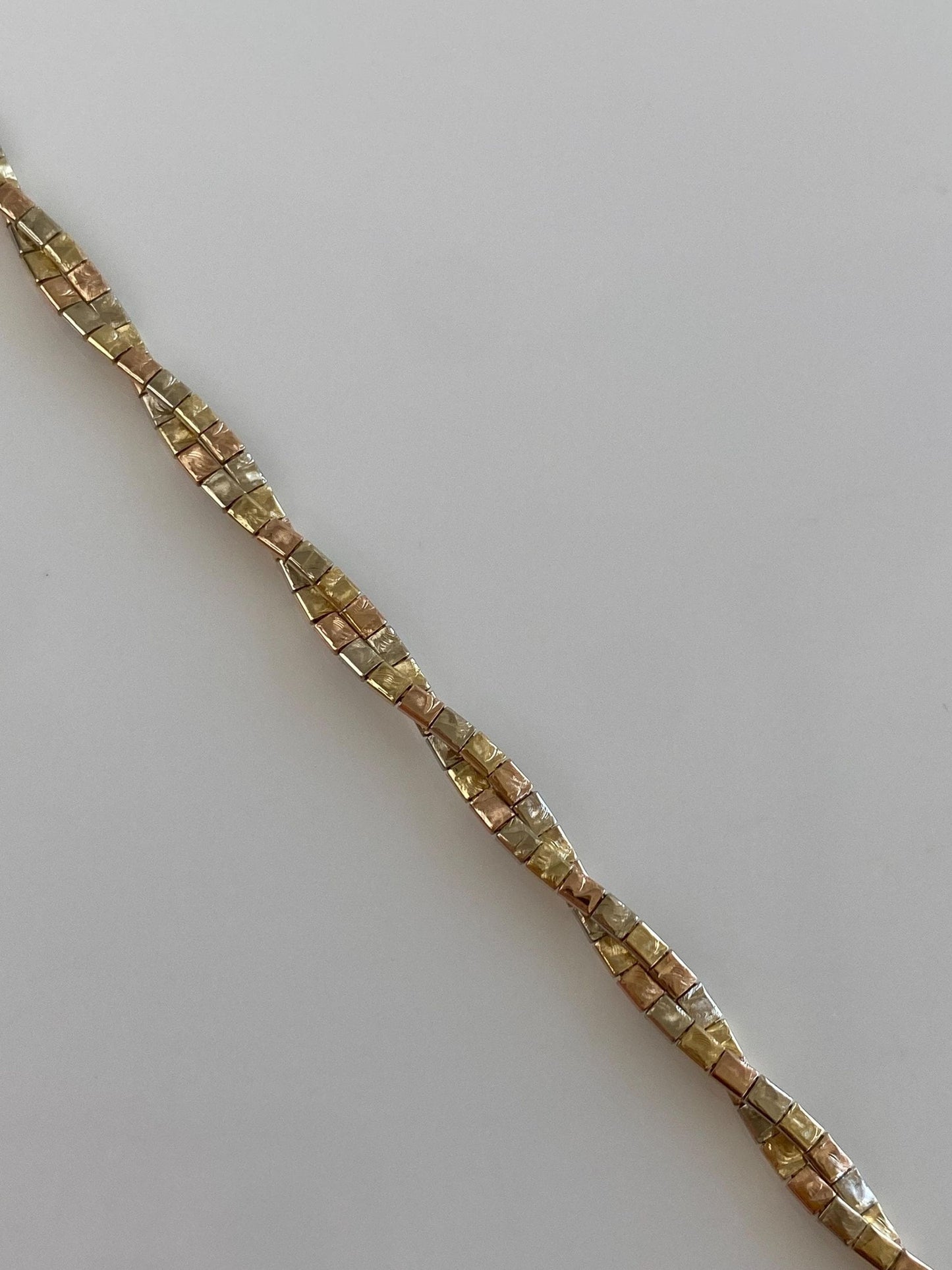 Vintage Solid 14k Tri Tone Gold Pattern Twisted Omega Chain Bracelet - 7 Inches