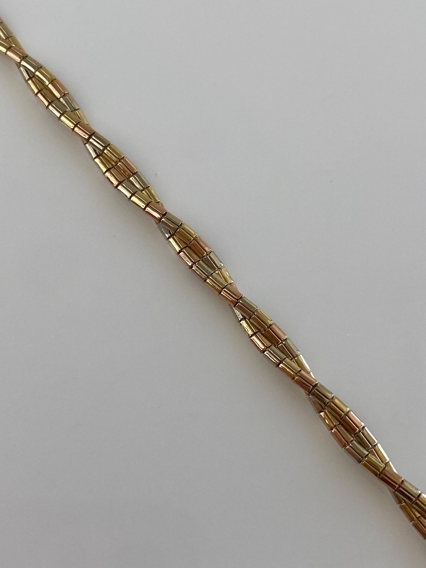 Vintage Solid 14k Tri Tone Gold Pattern Twisted Omega Chain Bracelet - 7 Inches