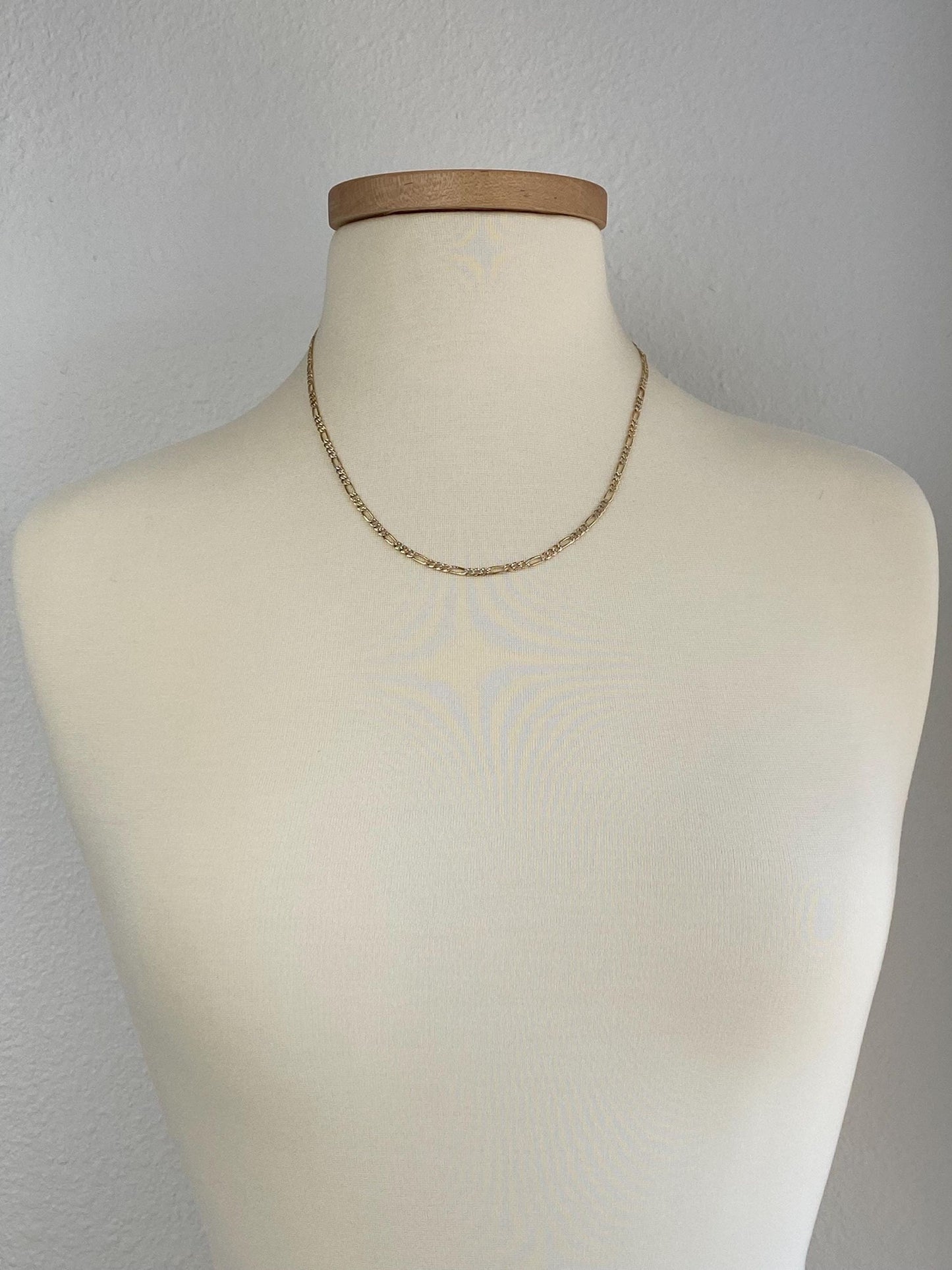 Vintage Solid 14k White & Yellow Gold Diamond Cut Figaro Chain Necklace - 20 inches