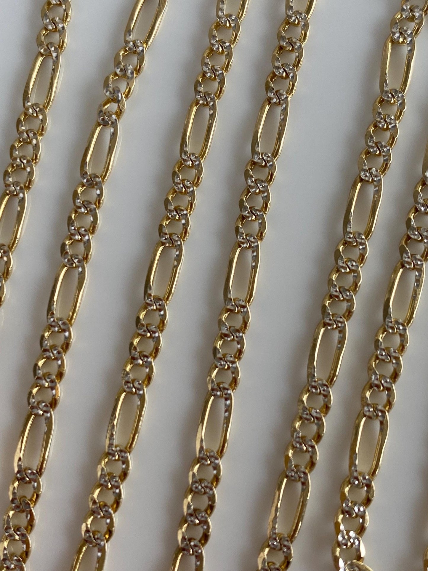 Vintage Solid 14k White & Yellow Gold Diamond Cut Figaro Chain Necklace - 20 inches