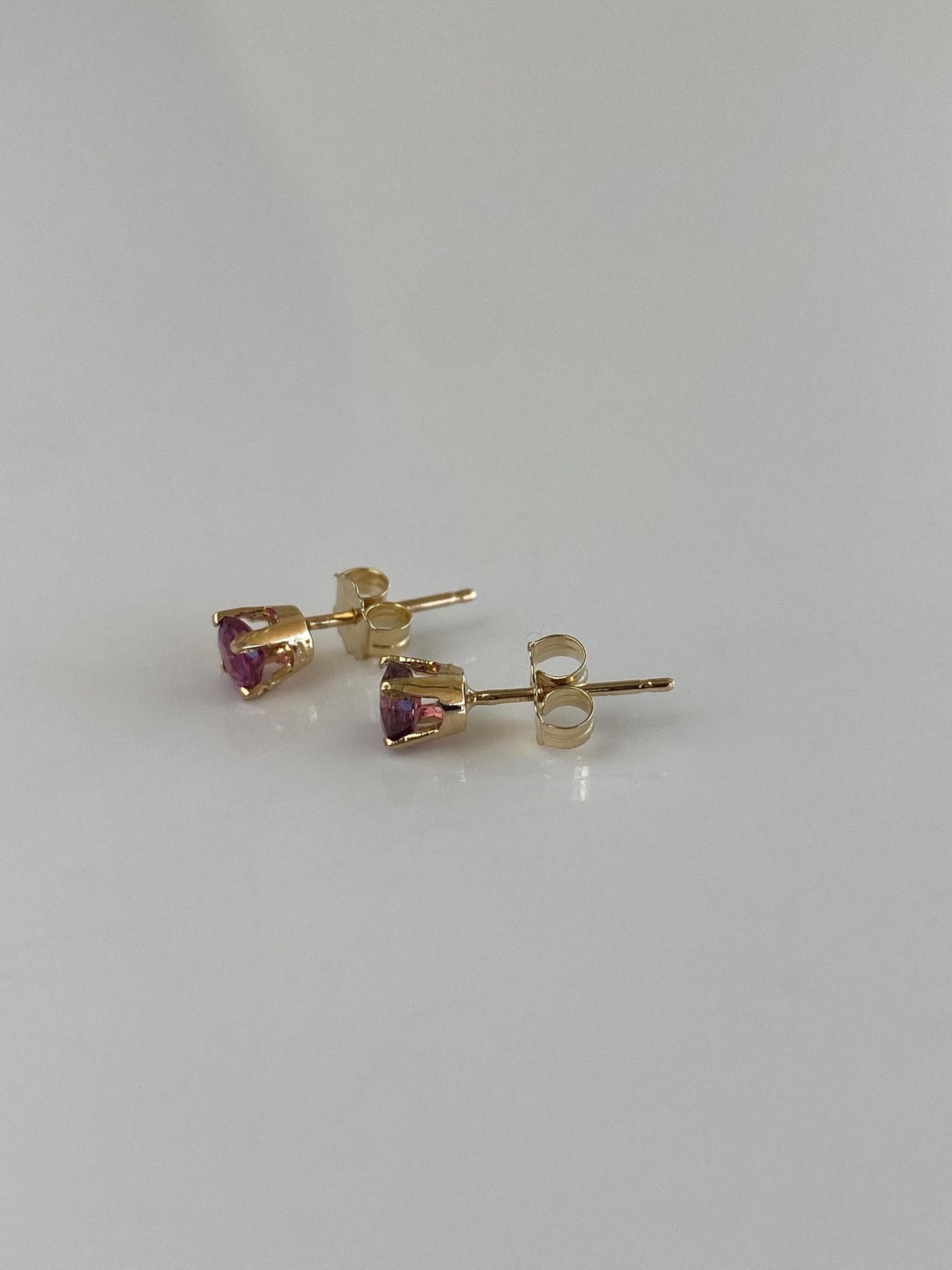 Vintage Solid 14k Yellow Gold Pink Sapphire Stud Earrings