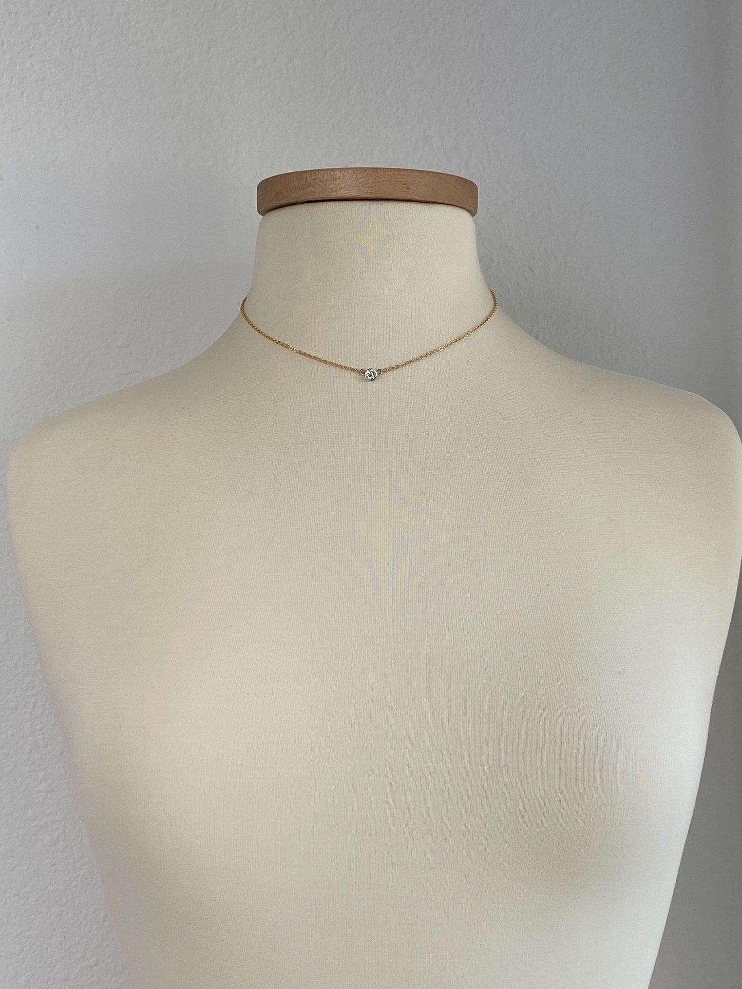 Vintage Solid 14k White & Yellow Gold Bezel Set Diamond Cable Chain Necklace - 16 inches