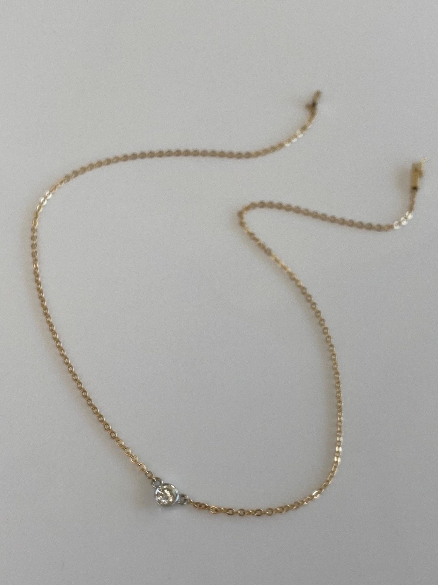 Vintage Solid 14k White & Yellow Gold Bezel Set Diamond Cable Chain Necklace - 16 inches