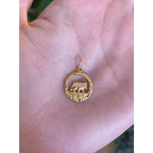 Solid 14k Yellow Gold California Bear Charm