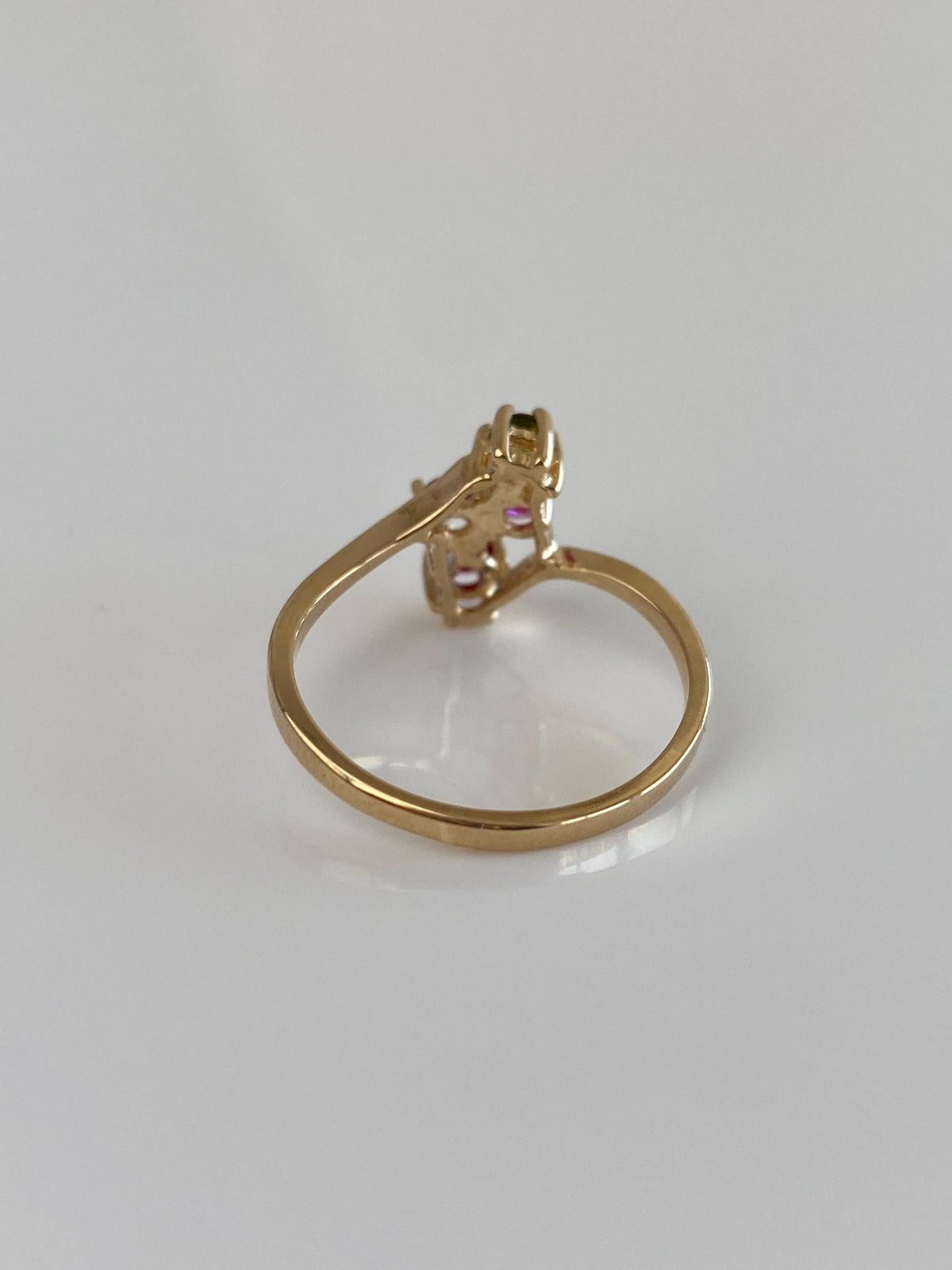 Solid 14k Yellow Gold Pink Sapphire Ruby Peridot Purple Iolite Ring - Size 7.5
