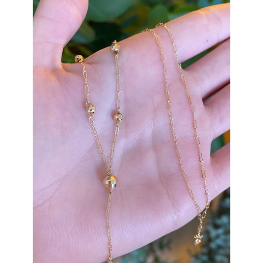 Vintage 14k Yellow Gold Faceted Ball Fancy Link Lariat Chain Necklace - 17.25 inches