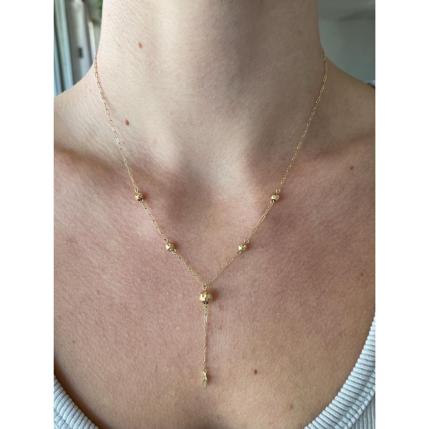 Vintage 14k Yellow Gold Faceted Ball Fancy Link Lariat Chain Necklace - 17.25 inches