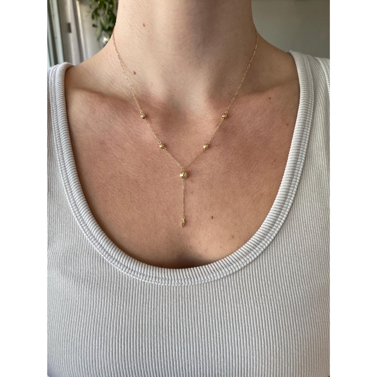 Vintage 14k Yellow Gold Faceted Ball Fancy Link Lariat Chain Necklace - 17.25 inches