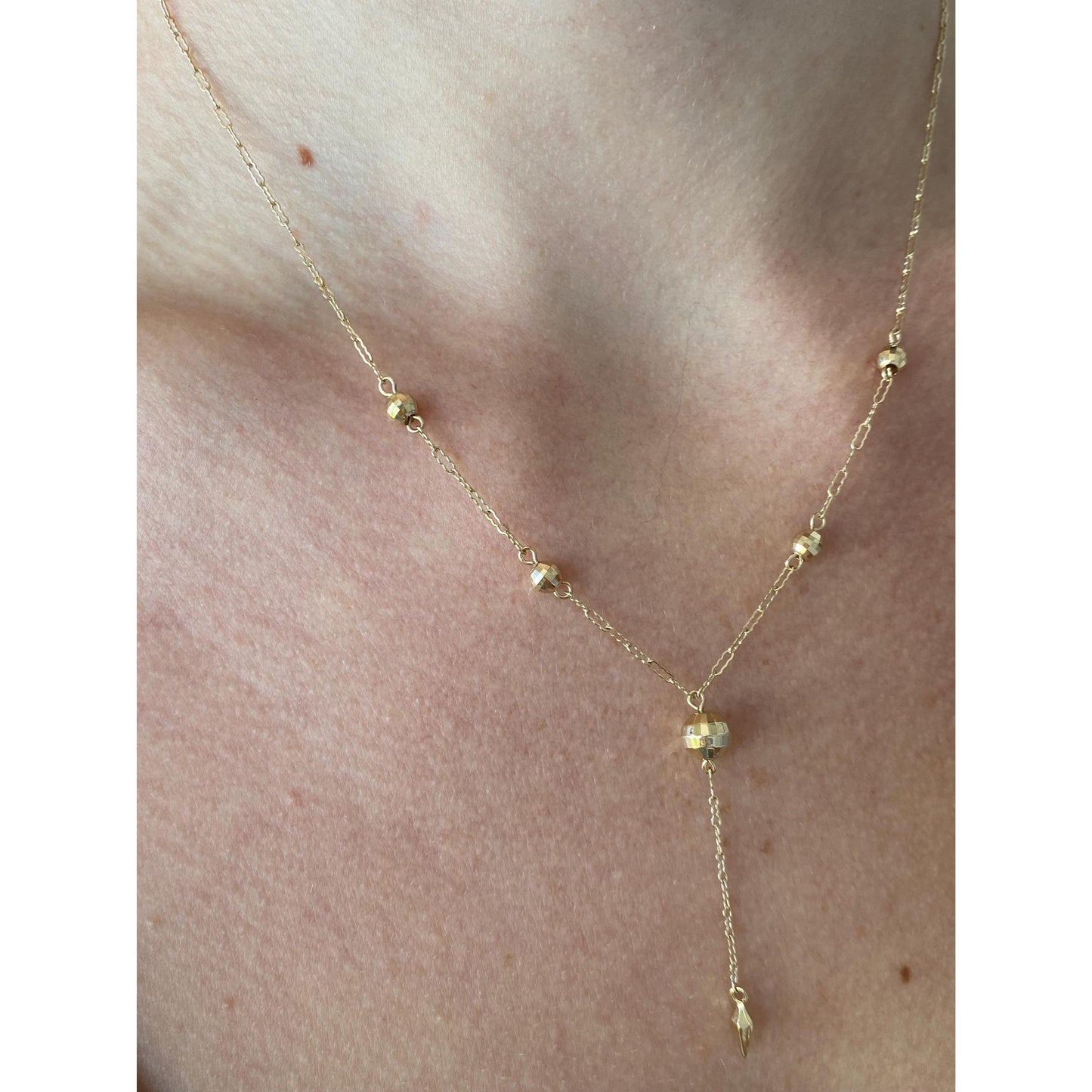 Vintage 14k Yellow Gold Faceted Ball Fancy Link Lariat Chain Necklace - 17.25 inches