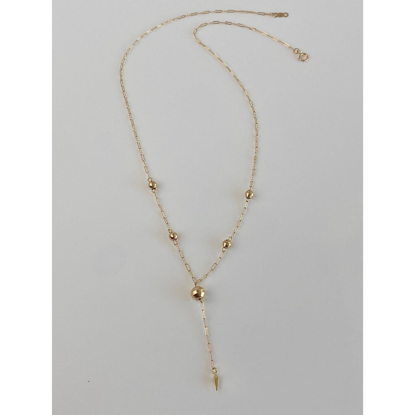 Vintage 14k Yellow Gold Faceted Ball Fancy Link Lariat Chain Necklace - 17.25 inches