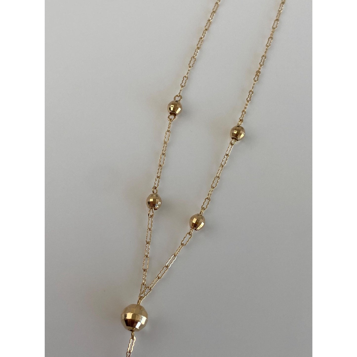 Vintage 14k Yellow Gold Faceted Ball Fancy Link Lariat Chain Necklace - 17.25 inches